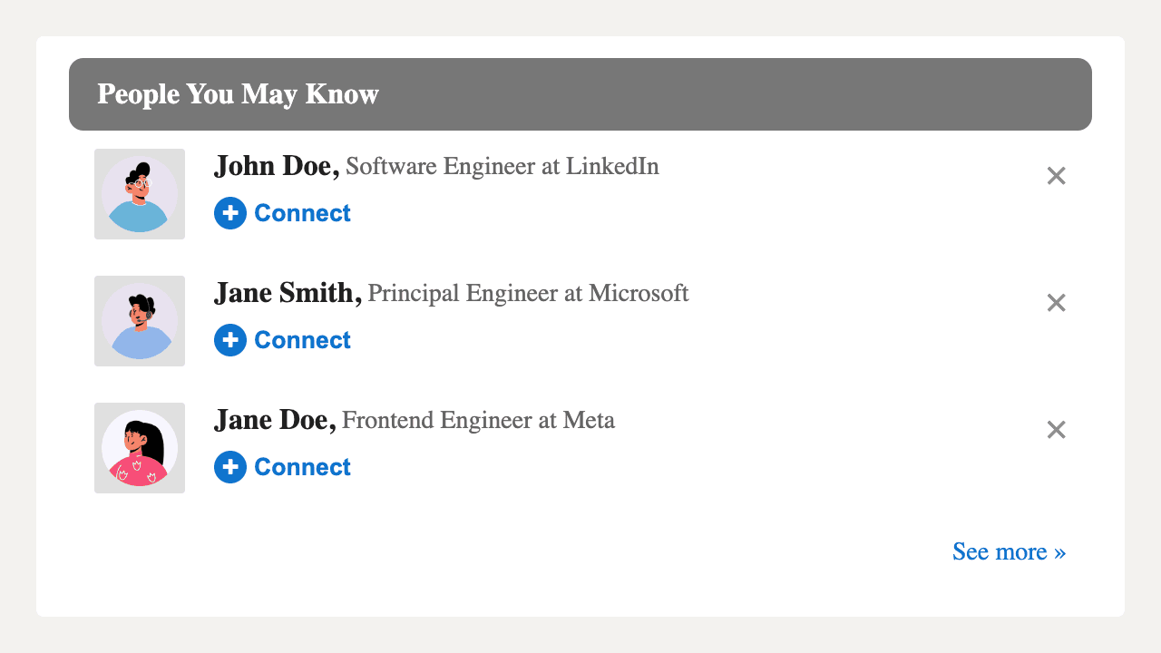 Build a LinkedIn-style "People You May Know" component with HTML and CSS 👥